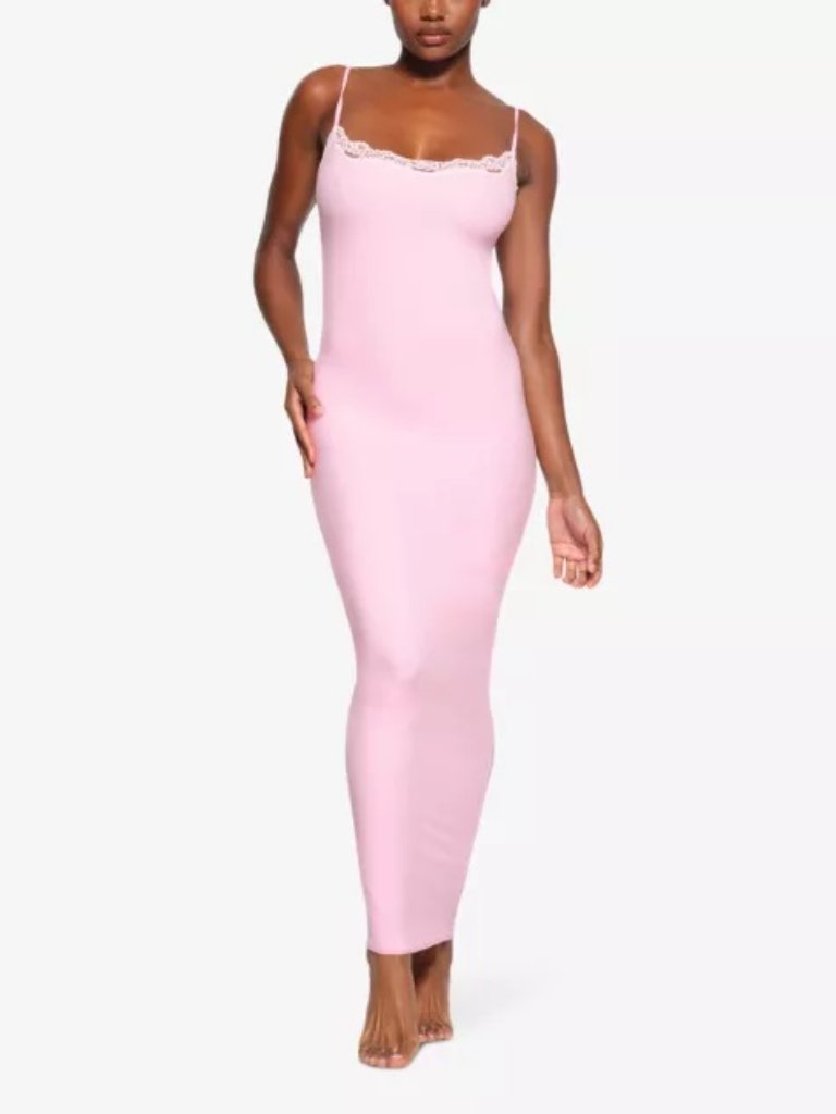 Skims Fits Everybody Lace Long Slip Dress | Cherry Blossom Multi | M | Nwt